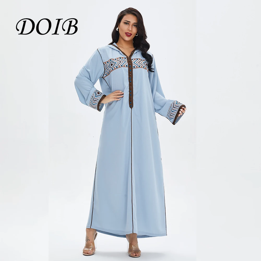 Длинное платье DOIB Abaya, дубайское мусульманское арабское платье с геометрической вышивкой, Турция, ислам, Рамадан, ИД, длинное платье, мусульм...