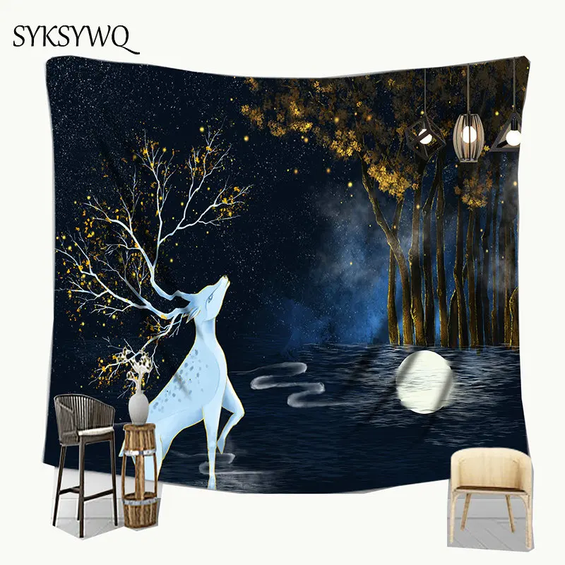 forest deer tapestry wall carpet moon starry wall carpet psychedelic wall blanket drop shipping wall cloth