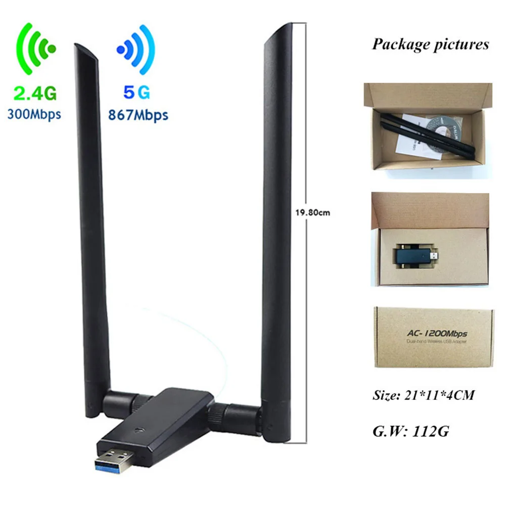 Антенны 1200 Мбит/с высокоскоростной двухдиапазонный USB3.0 wifi длинный диапазон домашней сети карты 2,4G 5,8G беспроводной адаптер компьютерный приемник