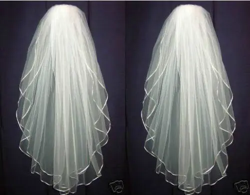 

Effortless White Ivory Two Layer Wedding Bride Head Ribbon Edge bridal veil comb