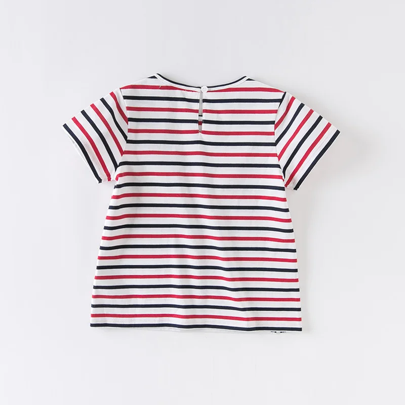 DKH13292 dave bella summer 5Y-13Y kids clothes children fashion striped letter ruched T-shirt girls high quality tees | Детская одежда