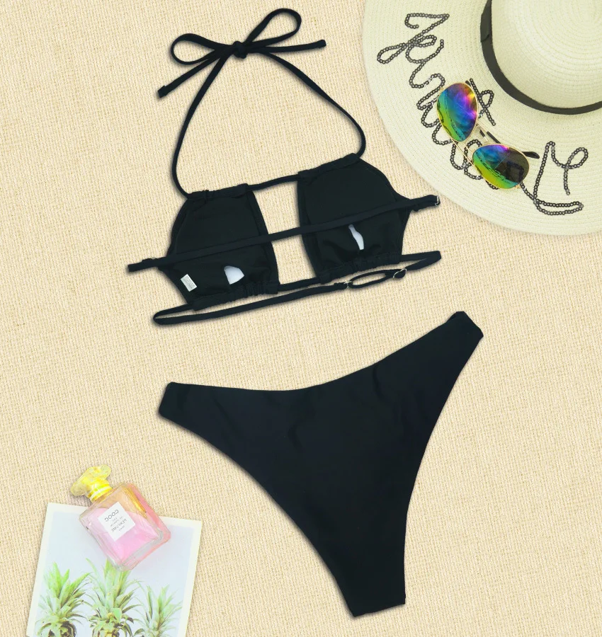 

Bikini Set 2021 Sexy 2 Peice Swimsuit Woman Black Swimwear Micro V Waist Thong String Bathing Viquinis Swimming Suit for Women