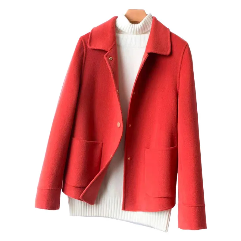Женская куртка с лацканами однотонная шерстяная свободного покроя в Корейском