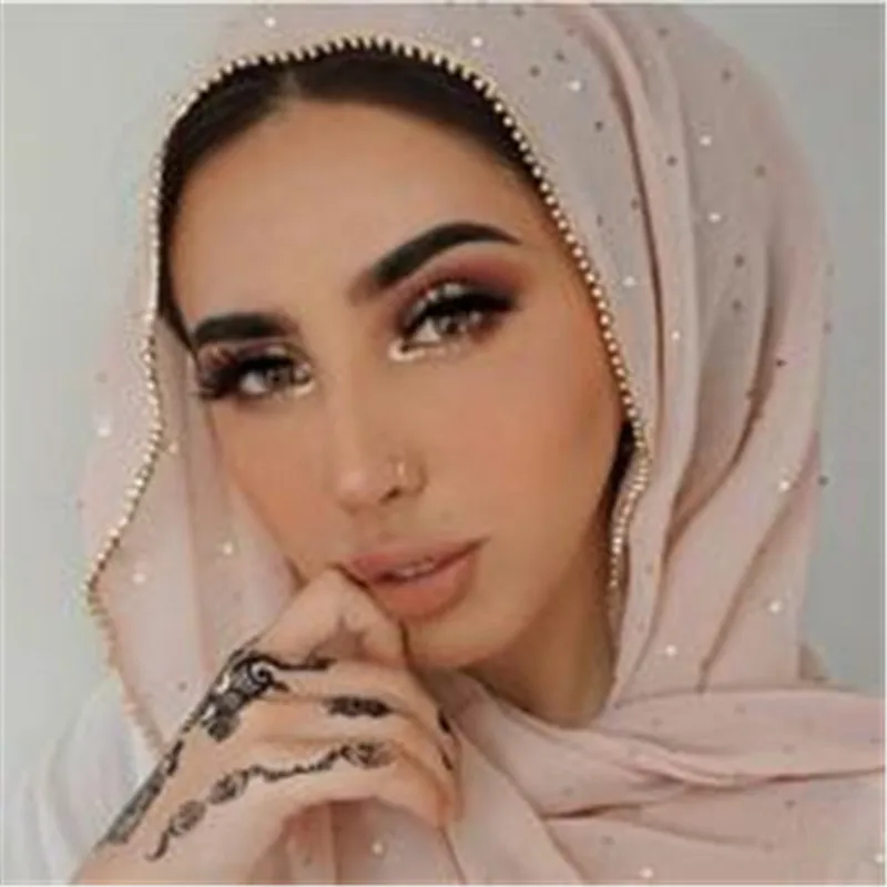 

2020 New Product Diamond chiffon Women Long Hijab Scarf Muslim Lady Hijab Caps Islam Clothing Turkish Turban Shawl Headscarves