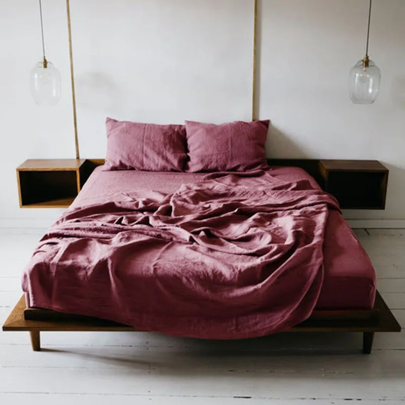 

Nature Linen Bed Sheet Fitted Sheet With Elastic Band Bedding King Queen Size Bed Mattress Cover Bedsheet RussiaSize 160x200cm