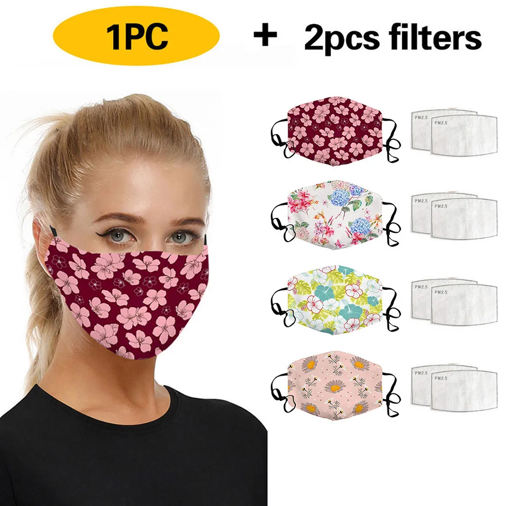 

Dustproof Windproof Mask Activated Carbon Filter Mask Flower Face Mask Washable Europe America Style Unisex Mascarilla