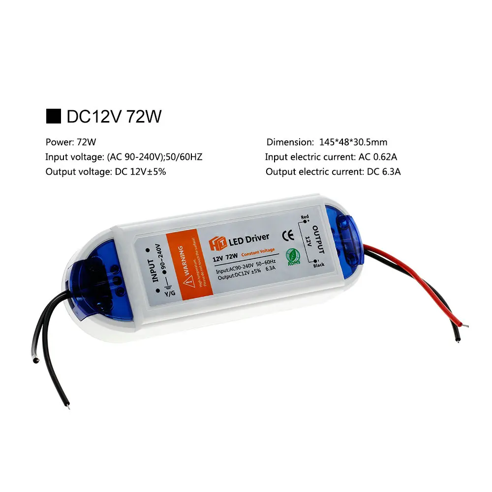 DC 12V Питание светодиодный драйвер 18 Вт 28 36 48 72 100 Трансформаторы высокое качество