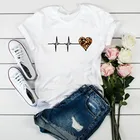 Модная футболка с круглым вырезом и коротким рукавом, футболка с леопардовым принтом в форме сердца, женская футболка в стиле Харадзюку для девушек 90