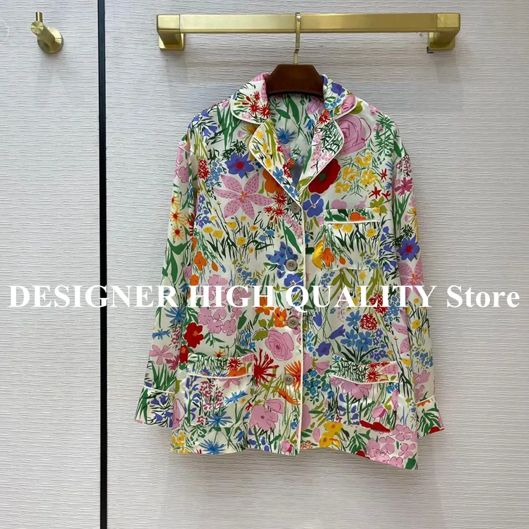 2021 New 2 Piece Set Women Pajama Suits Floral Print Lapel Long Sleeve Loose Shirt Blouse With Wide Leg Pants Suit Retro Pajamas