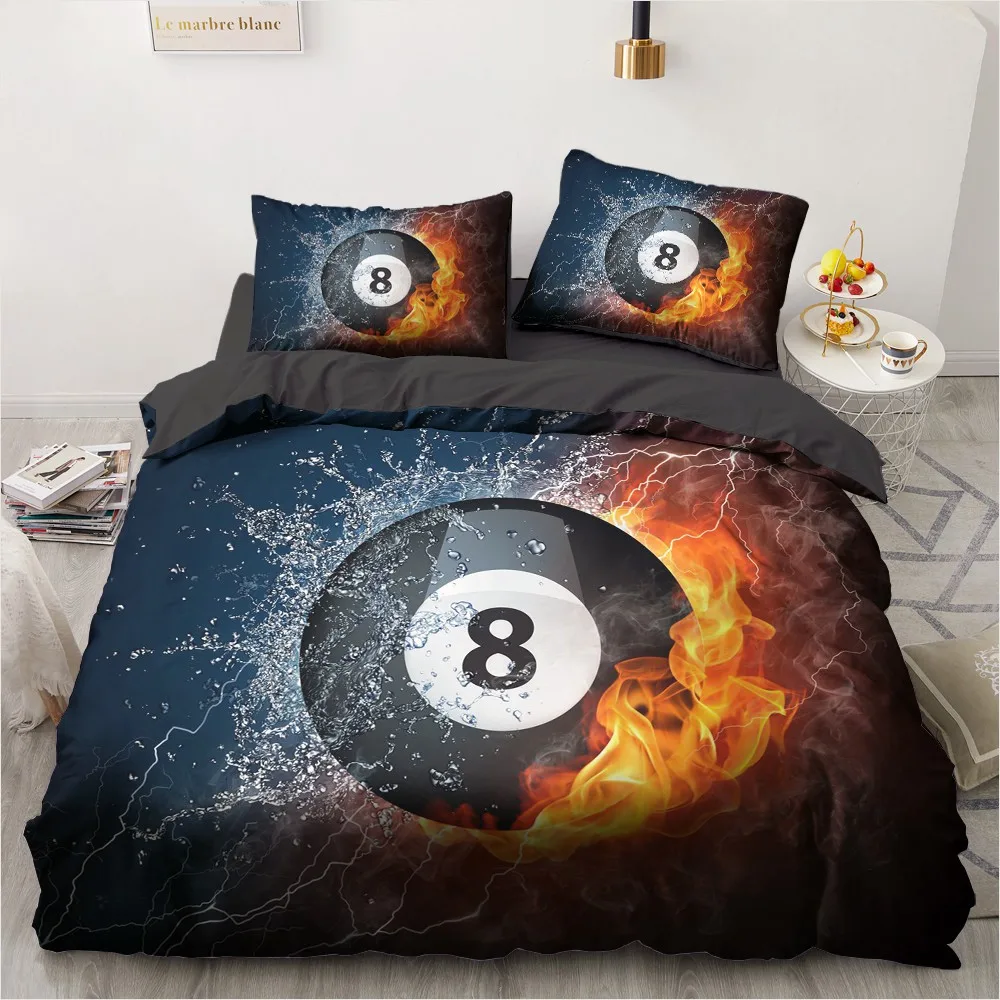 

3D Modern Quilt Cover Sets Custom Design Sport Ball Bed Pillow Covers King Queen Super King Twin Size Black Bedclothes