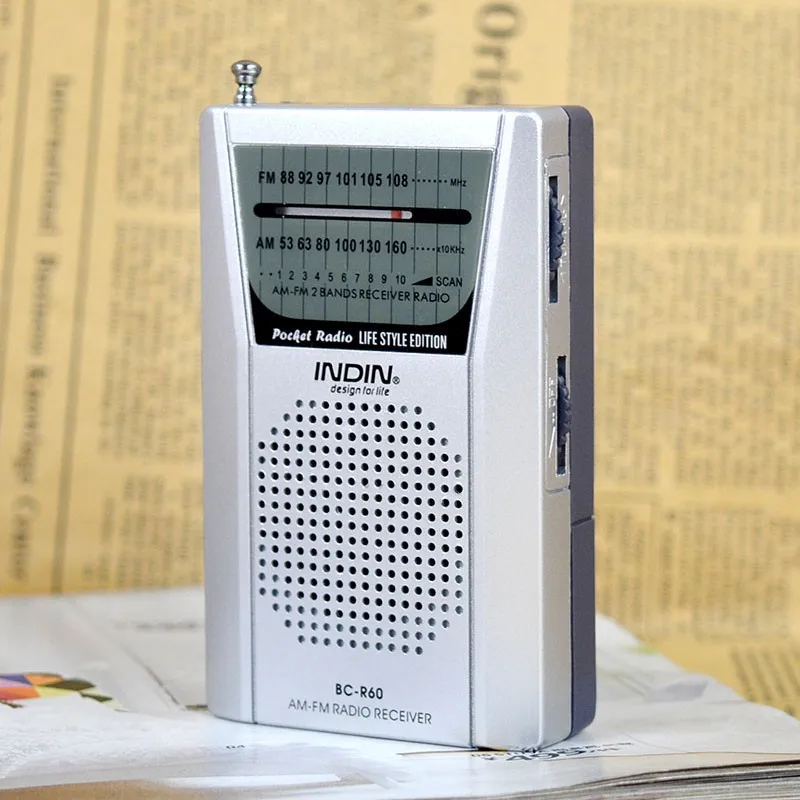 

Universal BC-R60 Pocket Radio Telescopic Antenna Mini AM/FM 2-Band Radio World Receiver with Speaker 3.5mm Earphone Jack