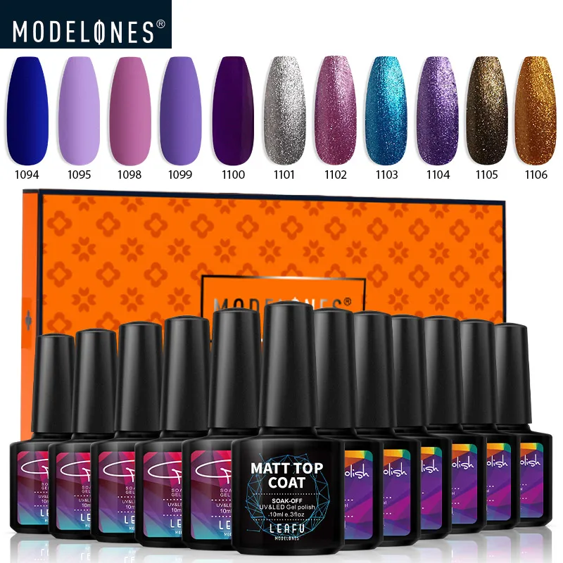 12 PCS SET 02 Modelones 6/12 шт матовый лак для ногтей Гель-лак замачиваемый Блестящий светодиодный Гель-лак наборы для ногтей долговечный Полупостоянный лак - Цвет: 12 PCS SET 02