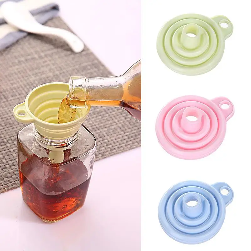 

1pcs Mini Foldable Funnel Silicone Collapsible Funnel Folding Portable Funnels Be Hung Household Liquid Dispensing Kitchen Tools