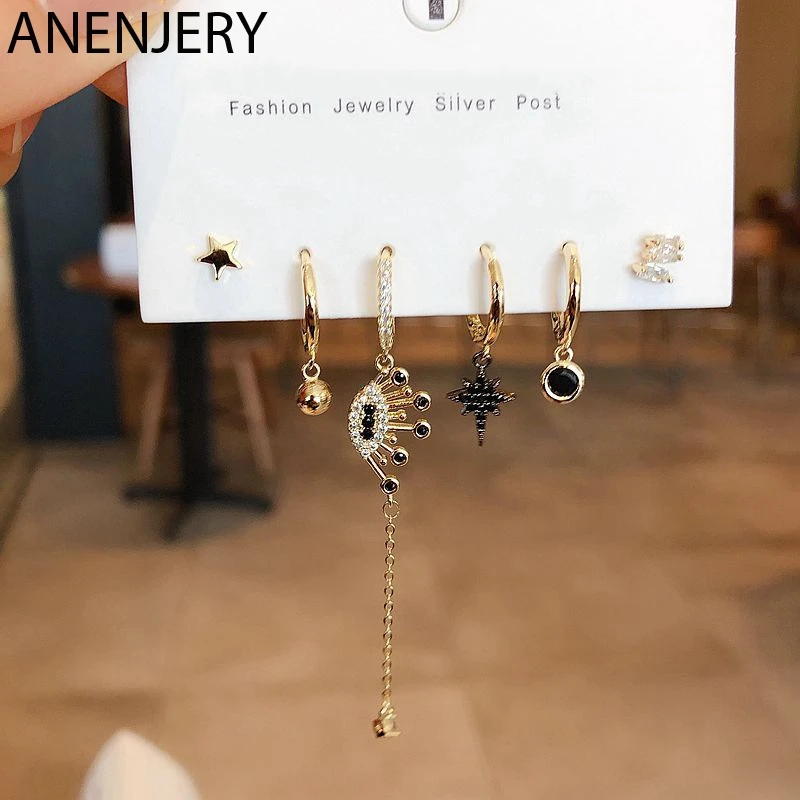 ANENJERY 925 пробы серебряные серьги 6 шт. наборы жемчужная мозаика циркон самолет