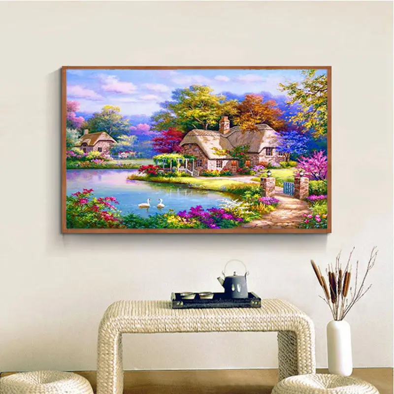 Полностью квадратная дрель Алмазная вышивка дачный пейзаж 5D Сделай Сам Живопись