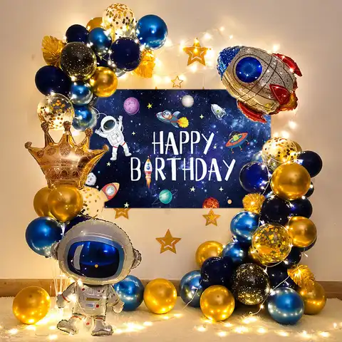 Воздушный шар из фольги со светодиодный Ной подсветкой, космос, Вселенная, планеты, декор для детского дня рождения, ракета, космонавт, возду...