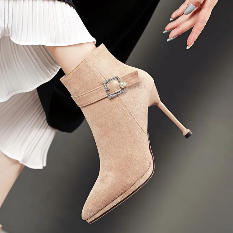 Ботинки размера плюс Женская обувь Женские ботильоны ботинки зимняя с жемчужным