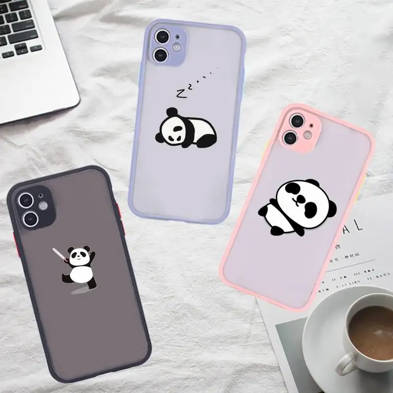 

Panda Cat Dinosaur Phone Case For iPhone 12 11 Mini Pro XR XS Max 7 8 Plus X Matte transparent Gray Back Cover