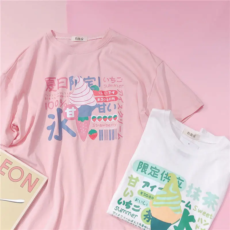 Футболка женская с коротким рукавом милая рубашка в стиле Харадзюку топ