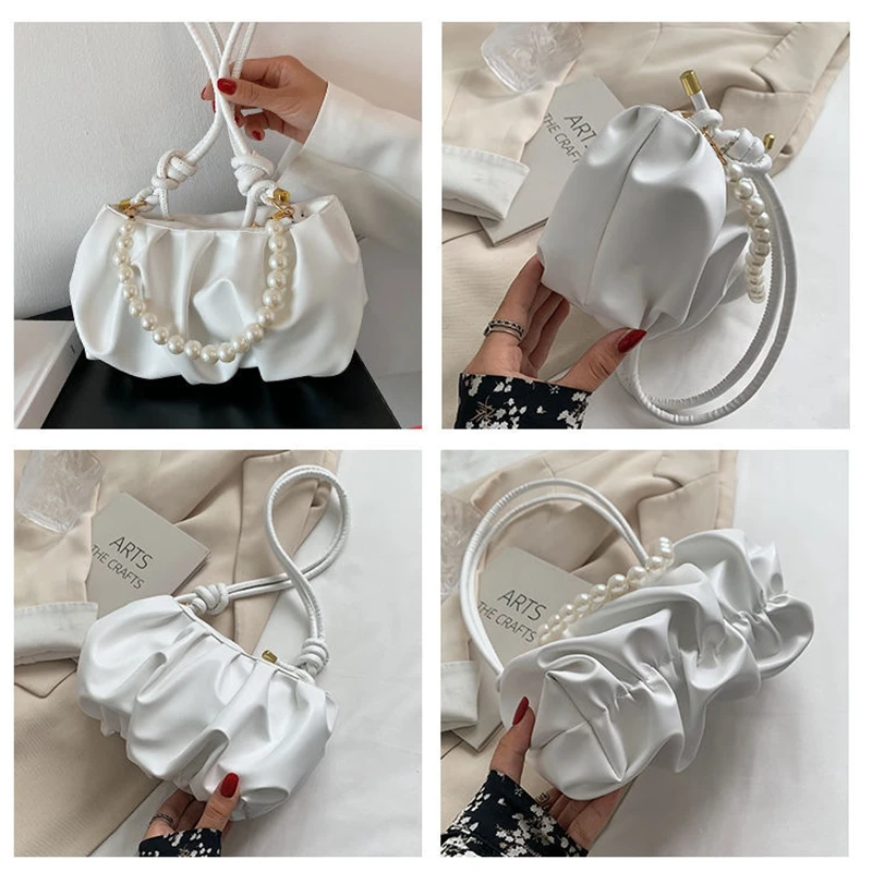 

Deluxe Summer Bag Bags For Women 2021 New Luxury Handbags One-shoulder And Underarm Pearl Solid Pleated Crossbody Bag