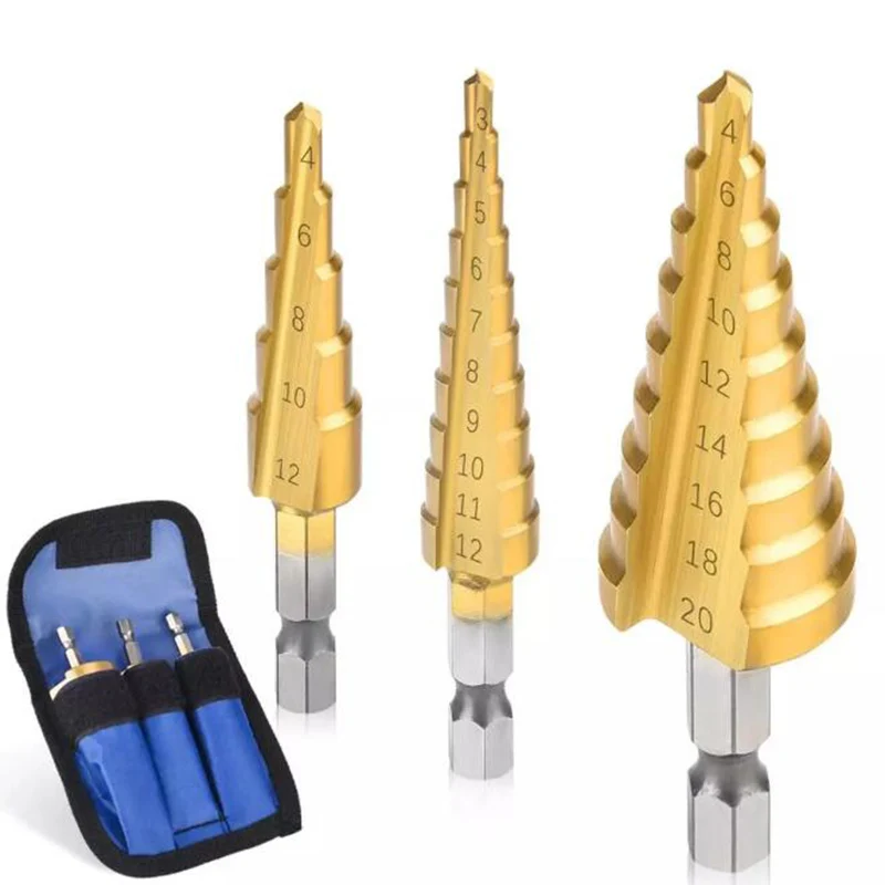 3 шт./компл. ступенчатое сверло из быстрорежущей стали с прямым пазом титановым