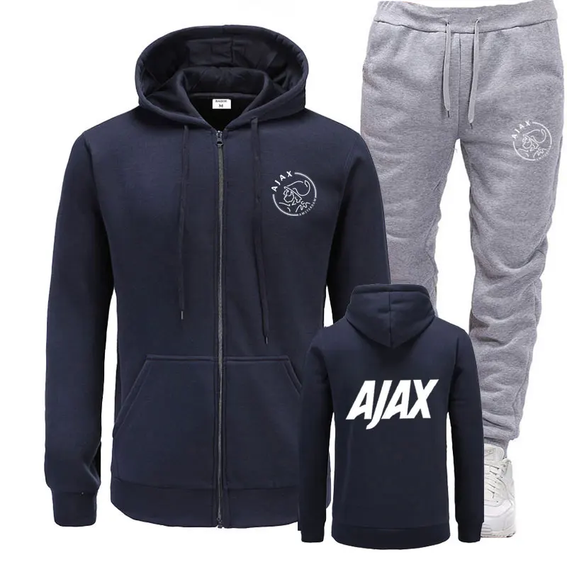 Новинка, спортивный костюм, модные AJAX мужские спортивные толстовки, комплекты из двух предметов, хлопковая флисовая плотная толстовка с капюшоном+ штаны, спортивный костюм для мужчин