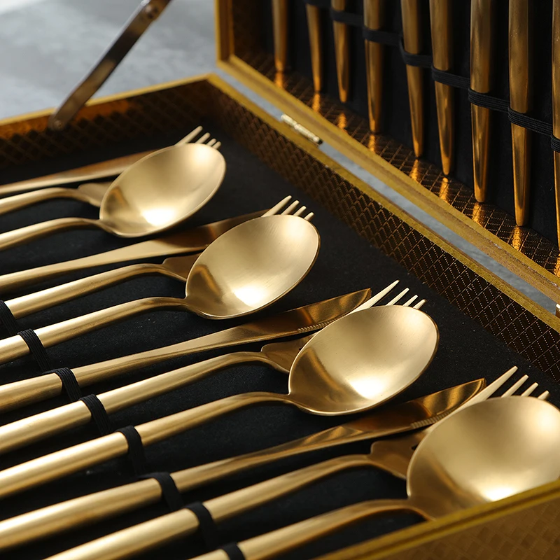 Nordic Western Rose Gold Knife and Fork Spoon Set Gift Box 304 Stainless Steel Steak 36 Pcs European 5CD32 | Дом и сад