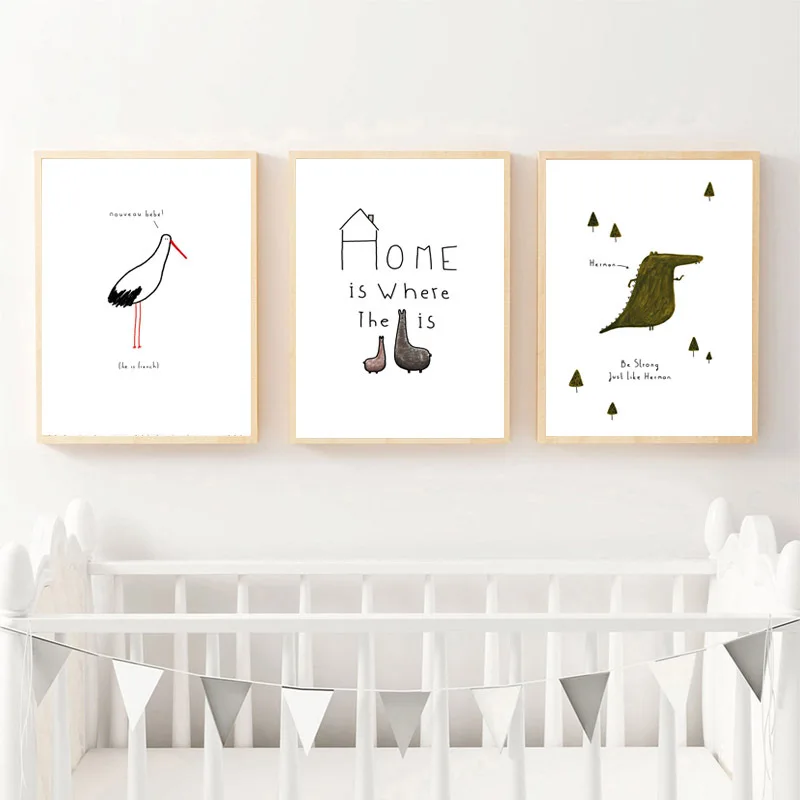 

Nordic Simple and Warm Cartoon Animal Canvas Painting Wall Art Mural Living Room Unique Decorative Painting