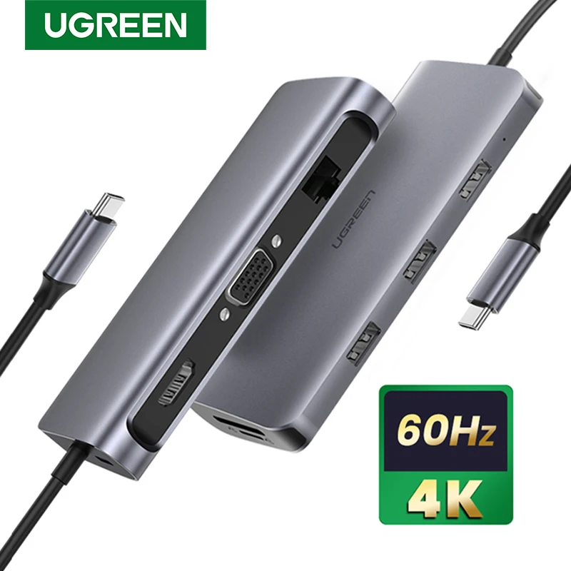 UGREEN USB C HUB 4K 60Hz 9 в 1 Type к 3 0 HDMI VGA 100 Вт PD док разветвитель концентратор для MacBook/Pro/Air iPad