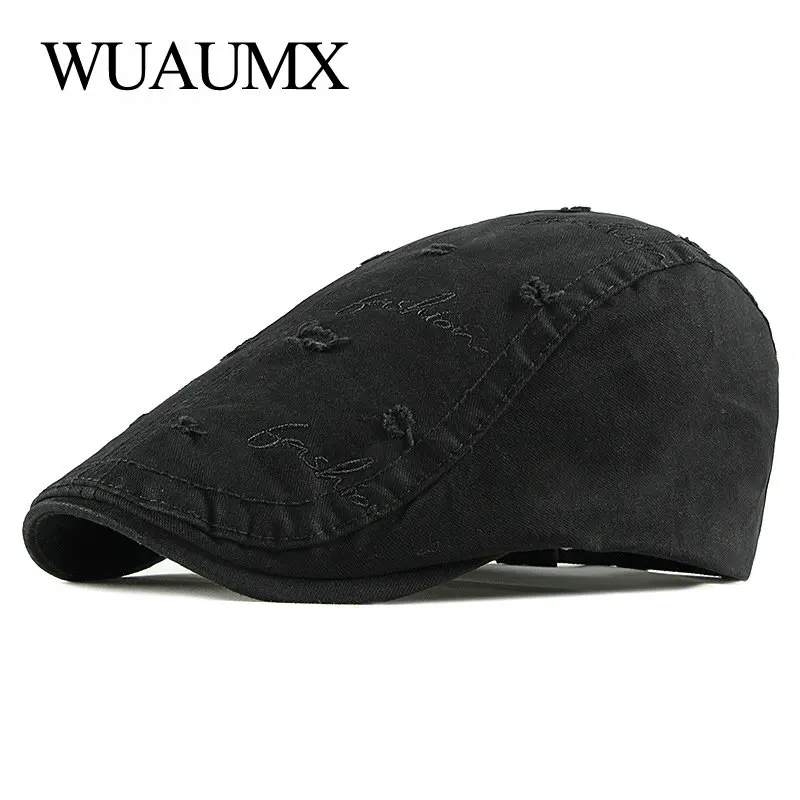 

Wuaumx Casual Beret Hat Men Women Solid Visor Peaked Cap With Embroidery Cotton Newsboy Ivy Flat Cap Spring Summer Duckbill Hat