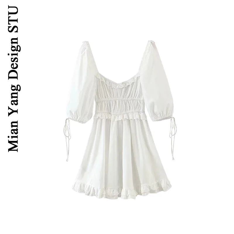 

Австралийское нишевое винтажное платье дворцового стиля с пышными рукавами и квадратным воротником, летнее платье Ins в стиле блогера с серд...