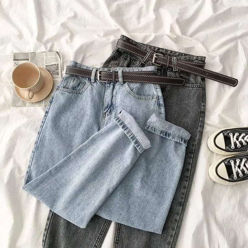 

New jeans women's high waist slim fashion trend loose straight wide leg pants harem pants trend 2021 net celebrity hot selling