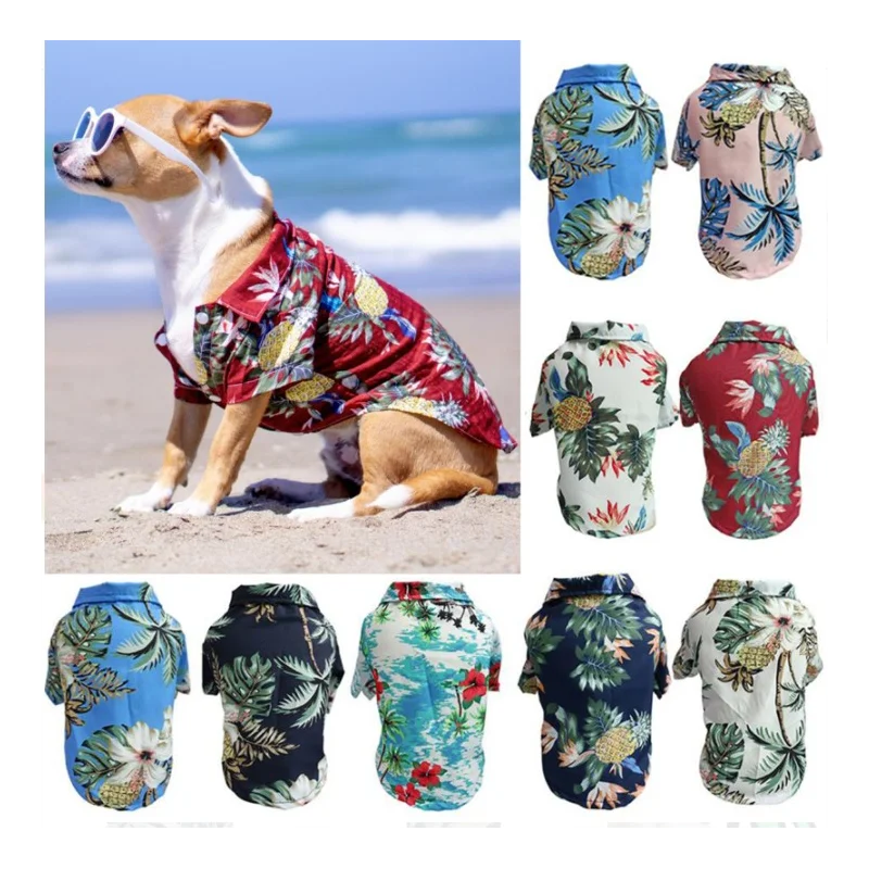 

Summer Dog Clothes Beach Hawaiian Style Dog Cat Shirt Short Sleeve Coconut Tree Printing 2021 New Fashion Gift For Pet