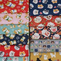 1 yard 17 colors eco printed canvas fabric cotton polyester fabric diy cutting cloth accessories shiba inu dogs lucky cats 0 9m