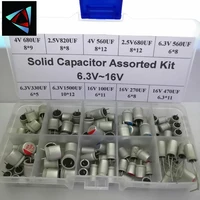 100pcs 10 values solid capacitor assorted kit 6 3v16v 100uf1500uf with box capacitors electronic components