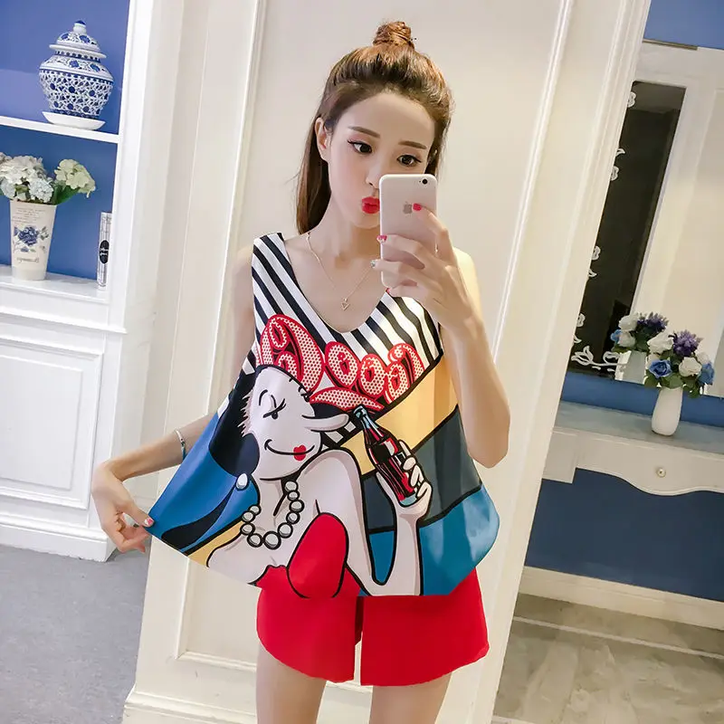 Camiseta holgada de manga corta para mujer, traje para casa con estampado de dibujos animados, verano 2021