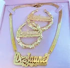 Набор ювелирных изделий AurolaCo с именем на заказ, ожерелье с двойной именной табличкой, цепочка в виде змеи, серьги с именем на заказ для женщин, праздничные подарки, оптовая продажа