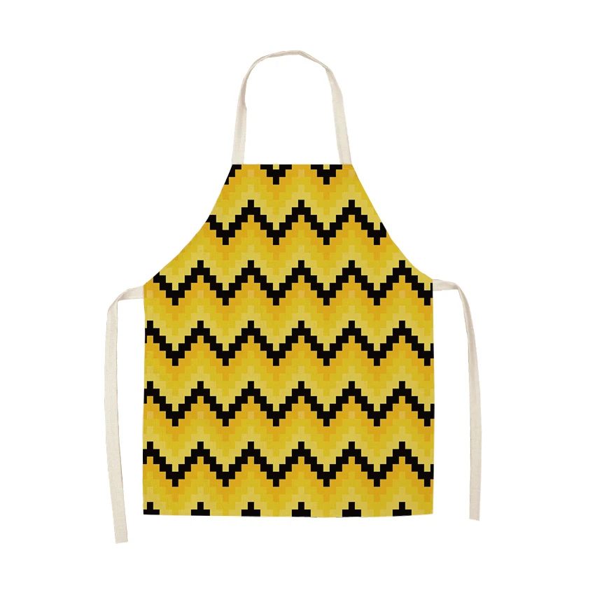 

New Style Creative Simple Geometry Printing Kitchen Aprons Unisex Dinner Party Cooking Cotton Linen Cleaning Apron Hot Selling