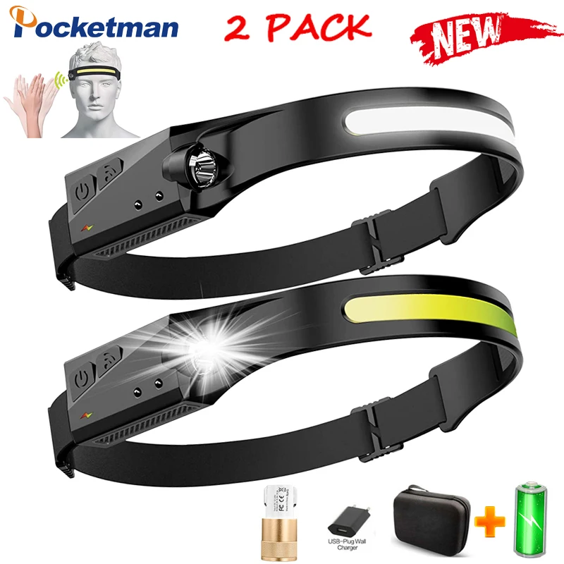 

Motion Sensor Headlamp LED Headlight COB with Built-in Battery Flashlight USB Rechargeable Head Lamp Work Light Camping