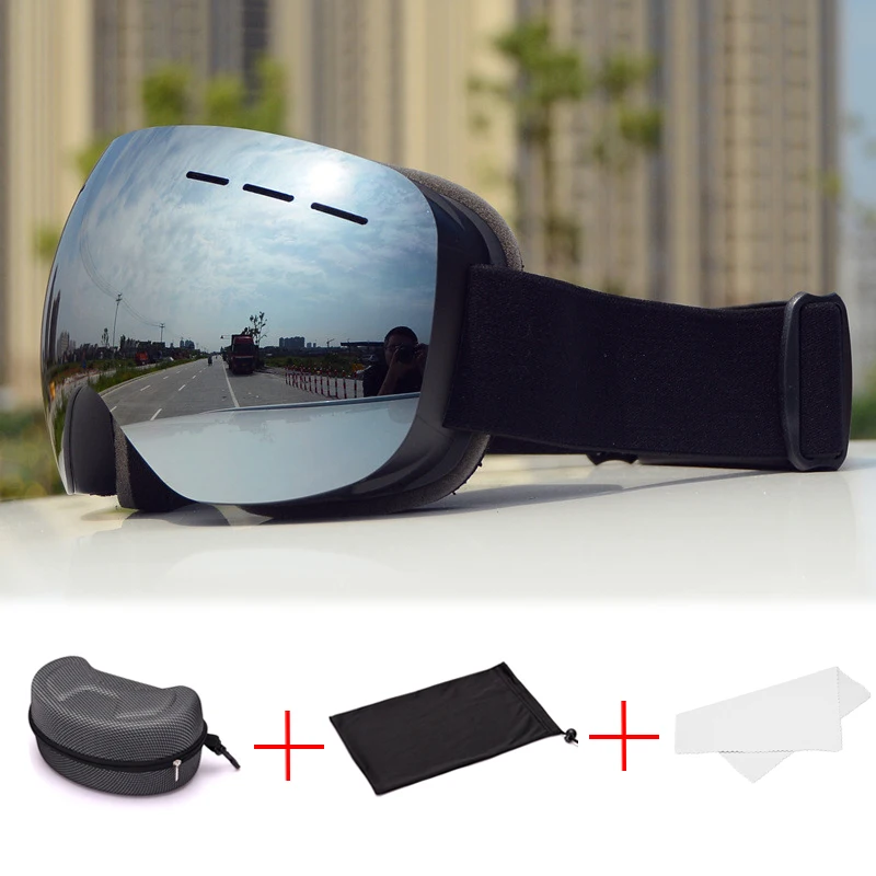 Для взрослых Лыжный Спорт очки большие сферические Gafas сноуборд мужские и женские лыжные очки двухслойные противотуманные - Цвет: Silver