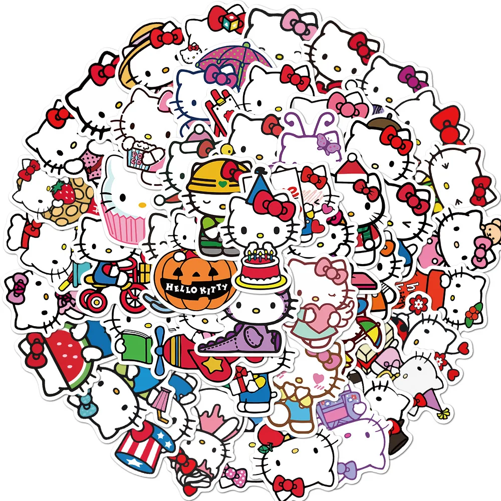 Sanrio-pegatinas de gatito Hello, decoraci&oacute;n artesanal, equipaje, port&aacute;til, monopat&iacute;n, bicicleta, grafiti impermeable, pegatina kawaii-1