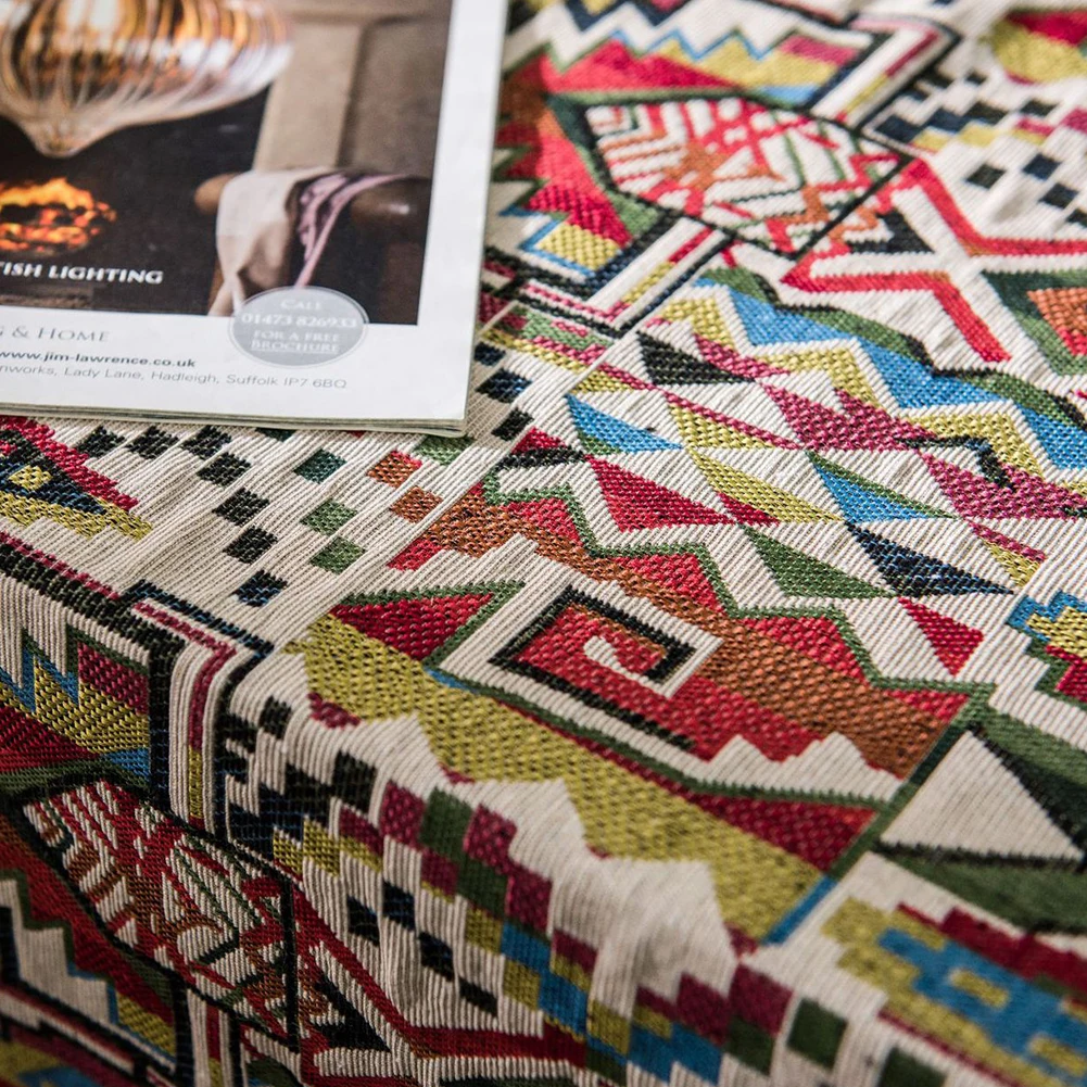 Прямоугольная скатерть из хлопка и льна Пыленепроницаемая Этническая для кухни