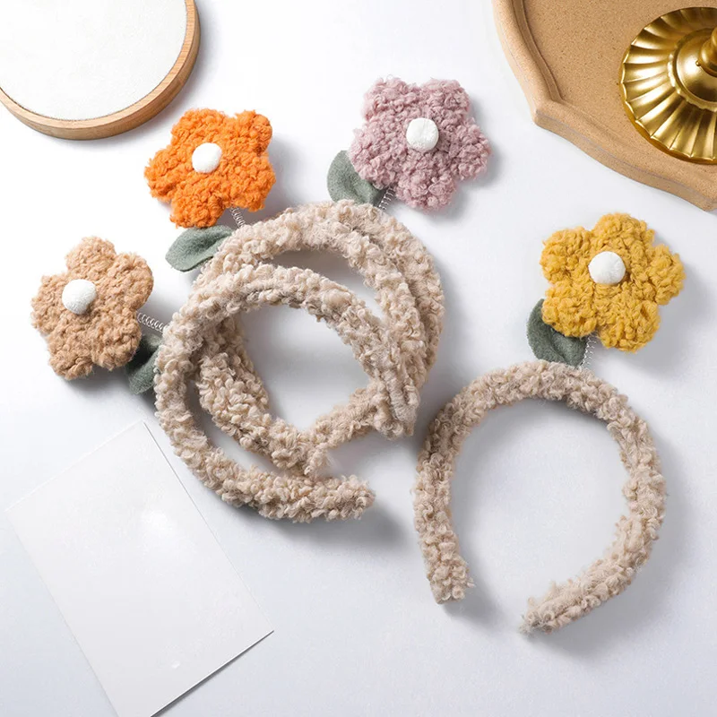 

Newly Girls Cute Flower Headbands Children Plush Flower Hair Band Girl Lovely Non-slip Hair Accessories DO99