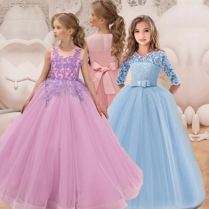 2019 кружевное вечернее платье для девочек детские платья Детский костюм