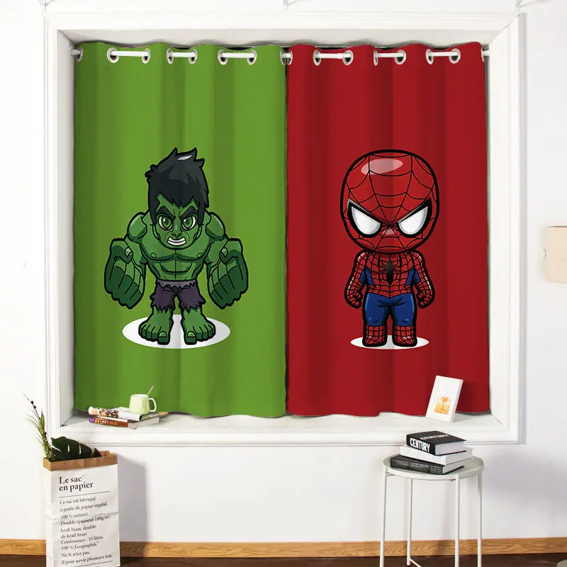 Marvel Captain America Iron Man Children's Room Free Perforated Blackout Curtain Bedroom Living Bay Window Short | Дом и сад
