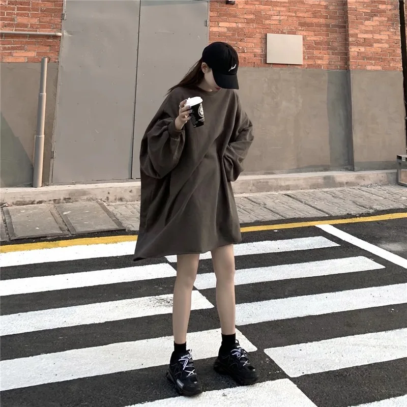 

Korean Bf Loose Oversized Sweatshirts Female O-neck Solid Long Sleeve Pullover Casual Hoodies Autumn New Women's Clothing