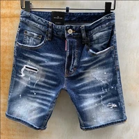 2021 fashion trend dsquared2 washed worn hole paint dot mens distressed retro denim shorts 2031