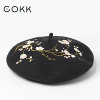 embroidered flower wool beret korean autumn winter hats for women ladies painter cap vintage bonnet beanie chapeau femme gorras