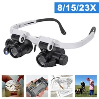 jeweler watchmaker with led light magnifying glass 8x 15x 23x headband magnifier glasses reading led magnifying glass glasses