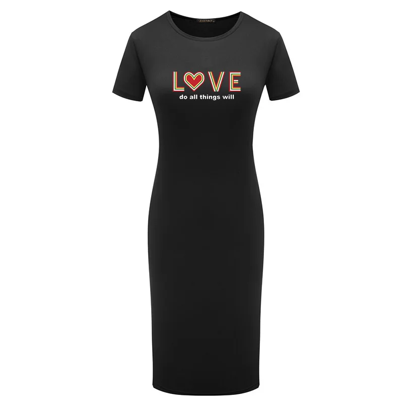 

Women Pencil Dress Sexy Solid Daily Short Sleeve vintage Love Letter Printing Slim Dress Vintage Bodycon Wrap party maxi Dress